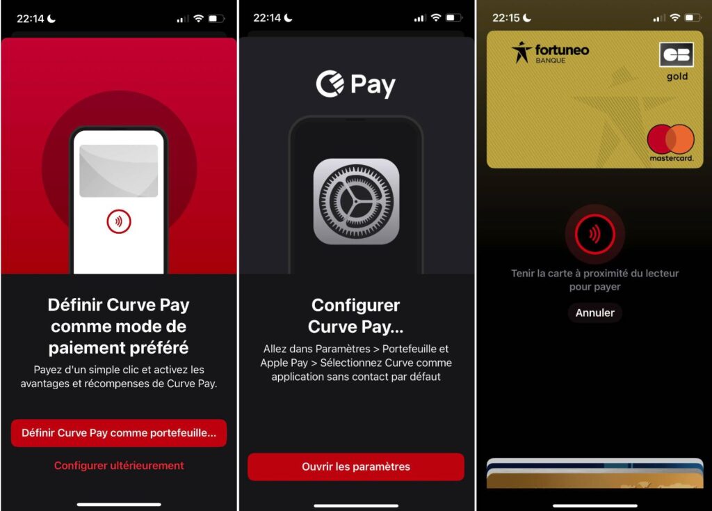 La configuration de Curve Pay sur iPhone.