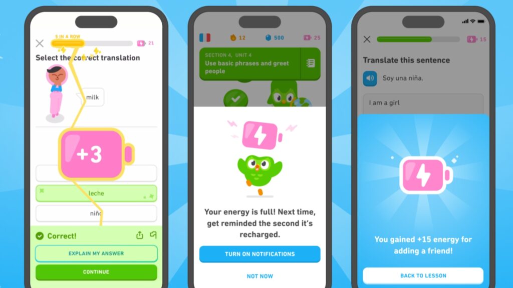 Le système d'énergie bientôt mis en place. // Source : Duolingo