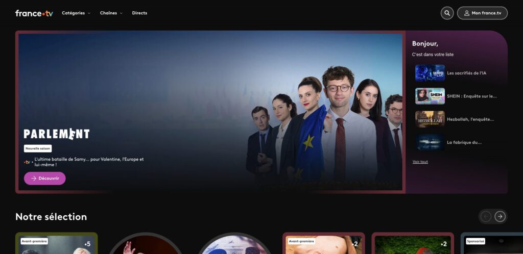 La page d'accueil de France.tv // Source : Capture Numerama