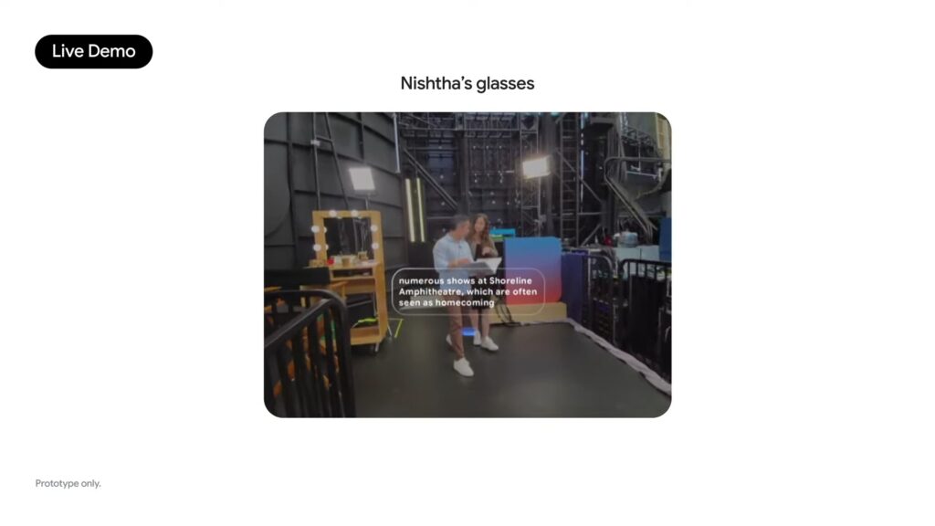 La démonstration en direct sur le prototype de lunettes de Google // Source : Capture Numerama La démonstration en direct sur le prototype de lunettes de Google // Source : Capture Numerama