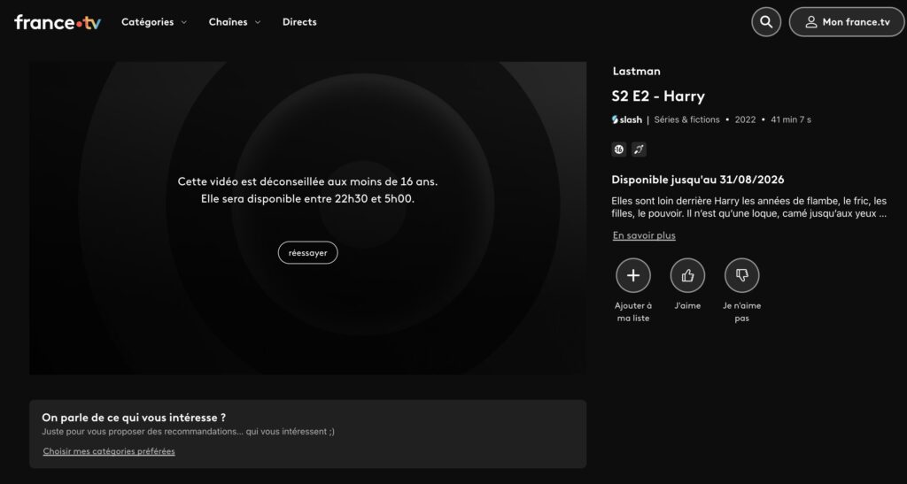La série Lastman n'est pas disponible la journée sur France.tv // Source : Léo - TechMaker via X