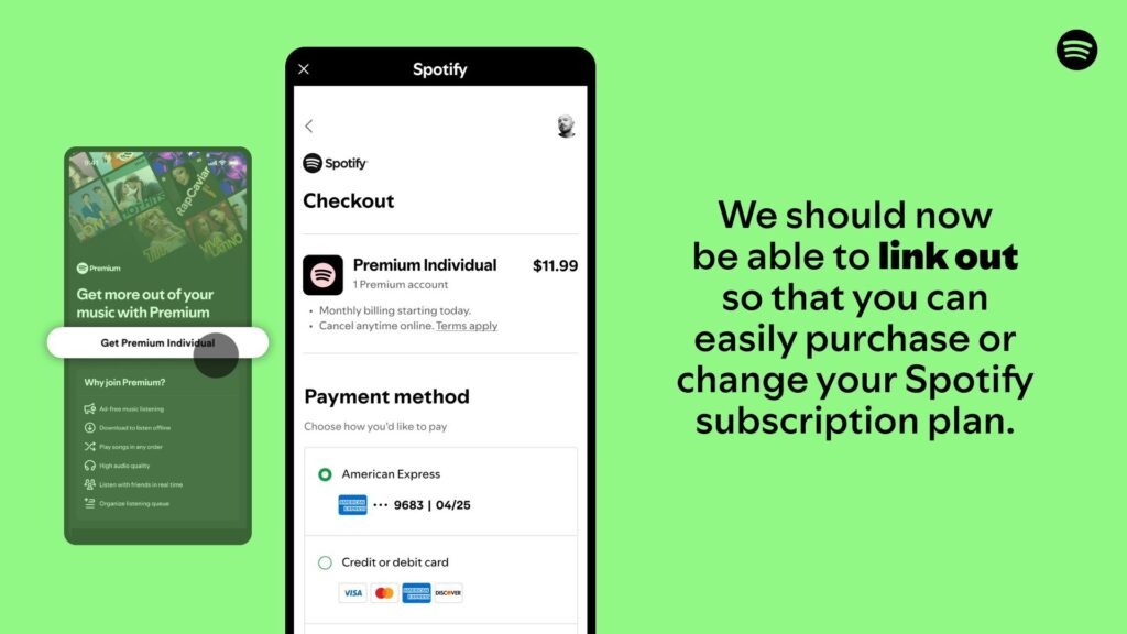 Au lendemain de la décision de la justice, Spotify a mis à jour son application avec des abonnements en dehors de l'App Store. Au lendemain de la décision de la justice, Spotify a mis à jour son application avec des abonnements en dehors de l'App Store.