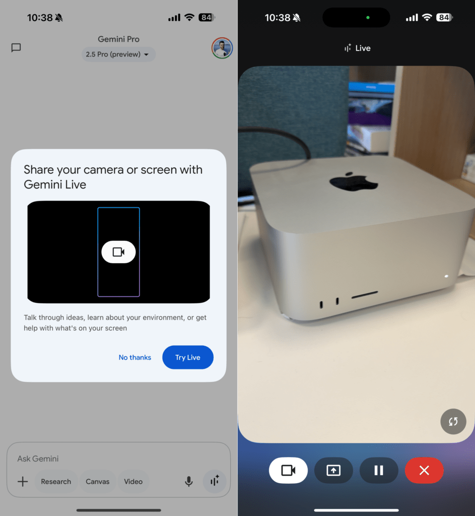 Gemini Live sur iPhone. On peut lui demander le modèle de cet ordinateur.