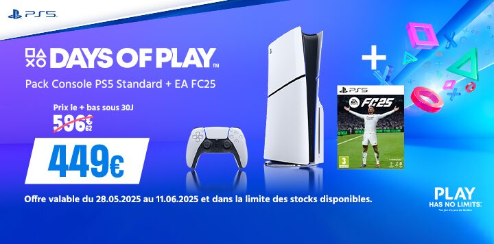 La belle affaire pour ce pack PS5 + EA Sports FC25 à 450 € La belle affaire pour ce pack PS5 + EA Sports FC25 à 450 €