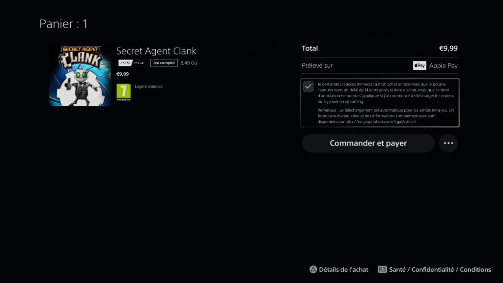 « Prélevé sur Apple Pay » : le PlayStation Store considère Apple Pay comme un mode de paiement.