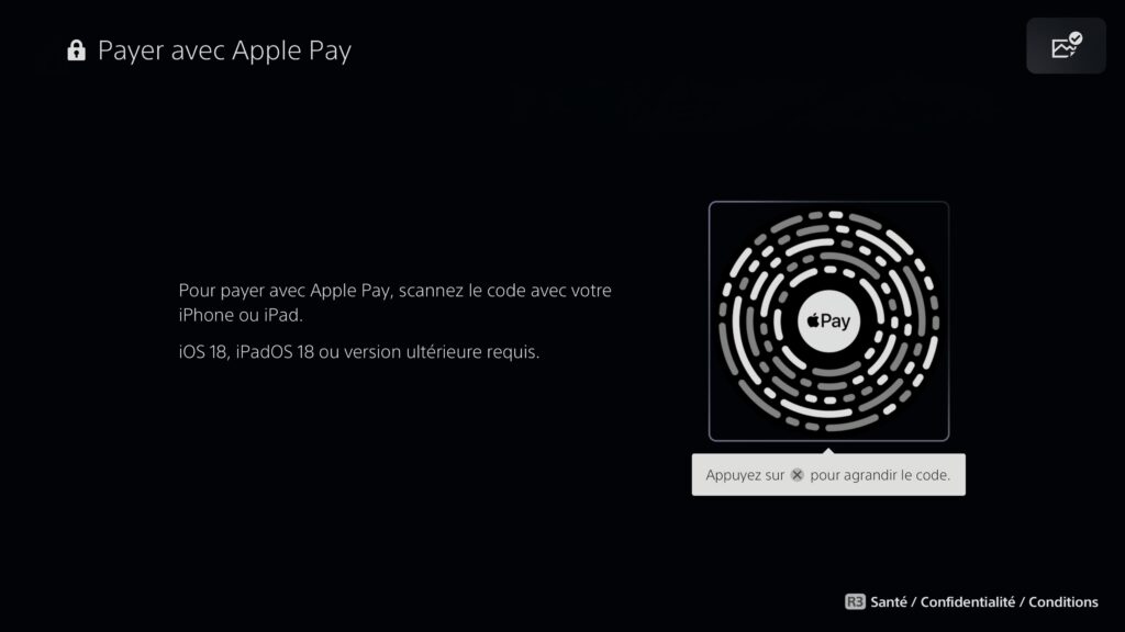 Le paiement Apple Pay nécessite de scanner un code.