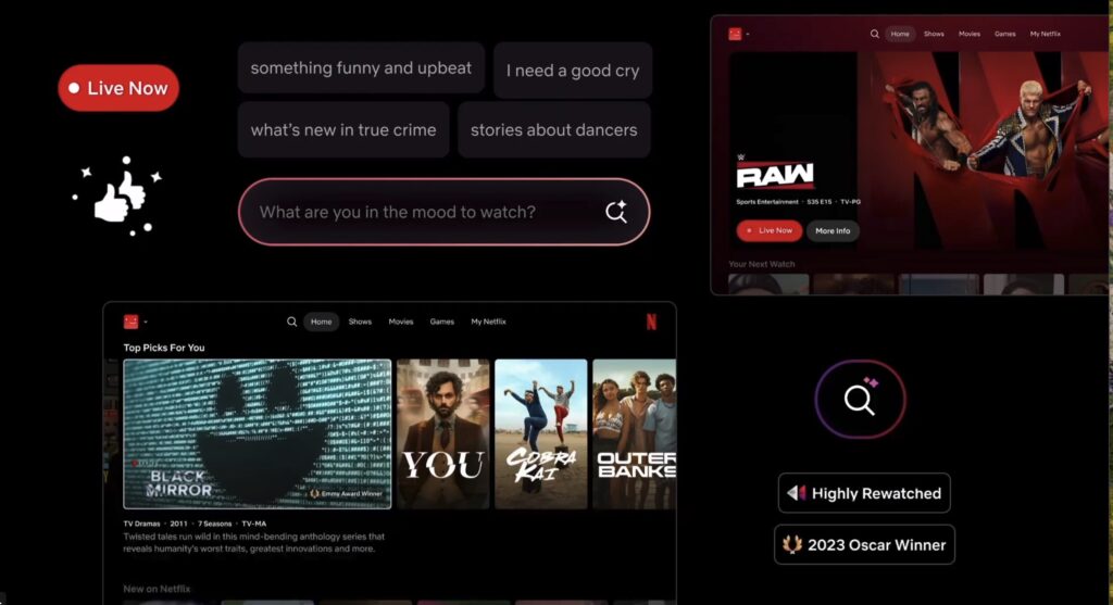 Quelques-uns des nouveaux éléments de design de Netflix. Quelques-uns des nouveaux éléments de design de Netflix.
