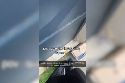 Une vidéo de Marine Le Pen se faisant livrer un colis // Source : Numerama