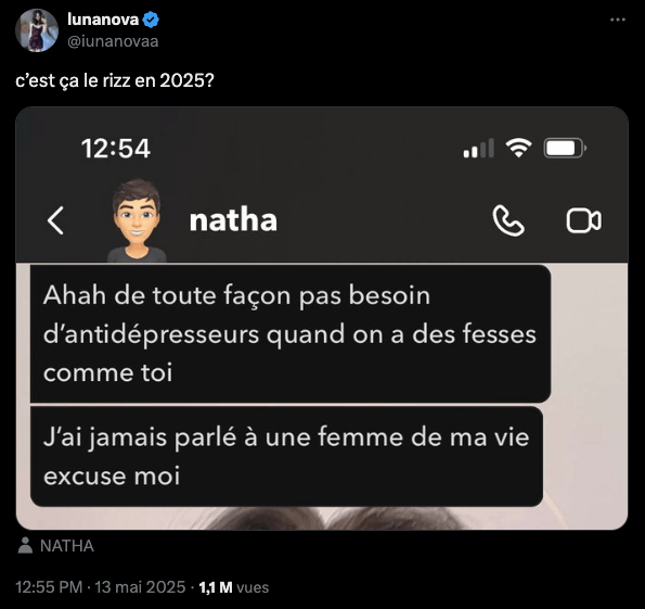 Parfois, le « rizz » est inexistant, comme dans cet exemple // Source : Capture Numerama Parfois, le « rizz » est inexistant, comme dans cet exemple // Source : Capture Numerama