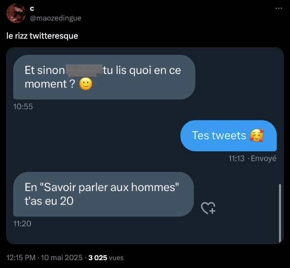 Un autre exemple de « rizz » // Source : Capture Numerama Un autre exemple de « rizz » // Source : Capture Numerama