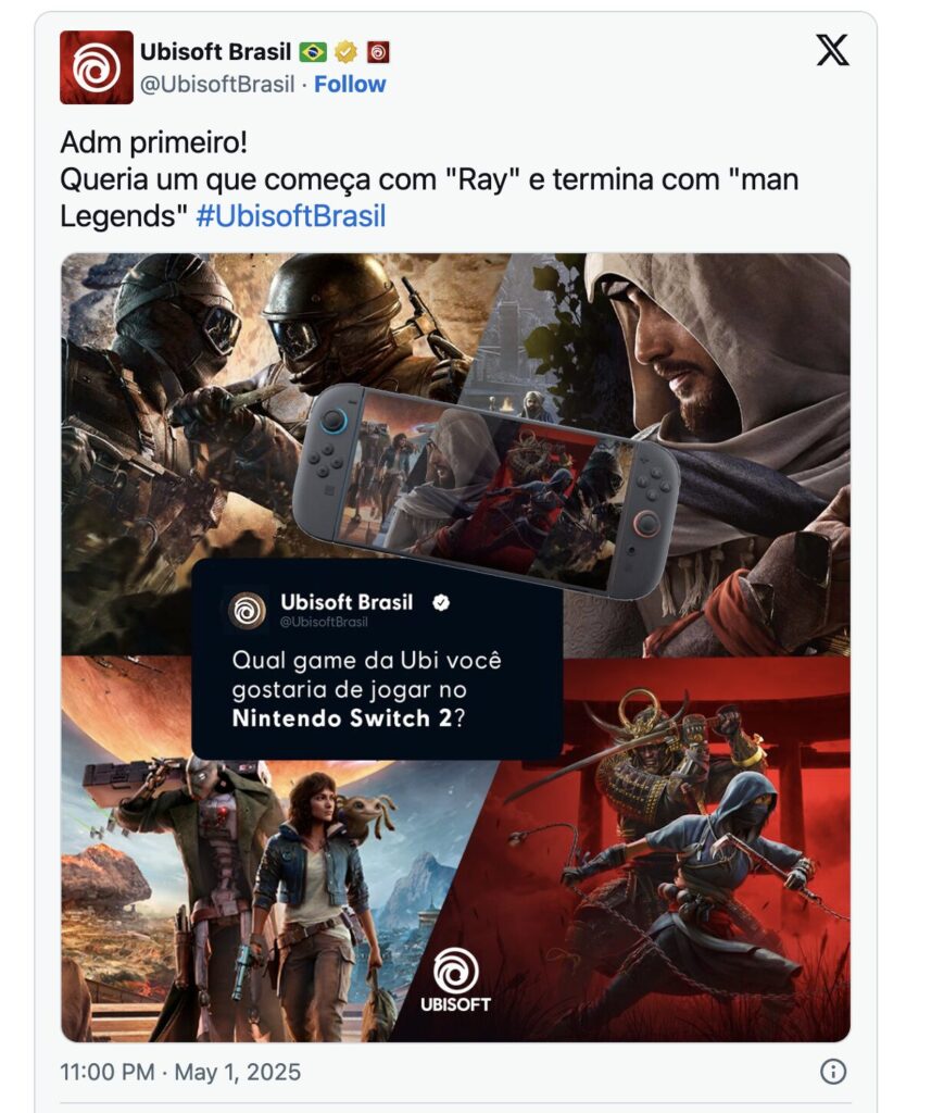 Le tweet d'Ubisoft Brésil n'a étrangement pas été supprimé.