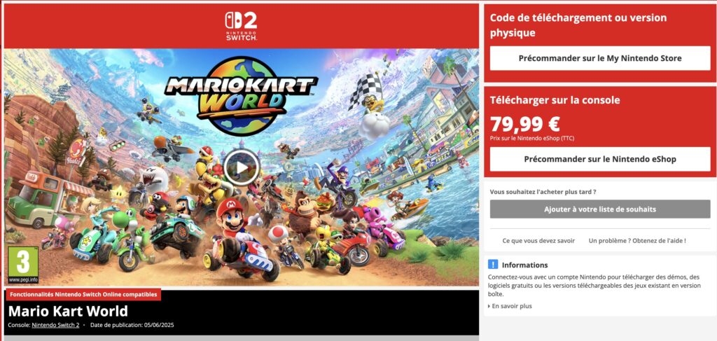 Mario Kart World sur l'eShop. Mario Kart World sur l'eShop.