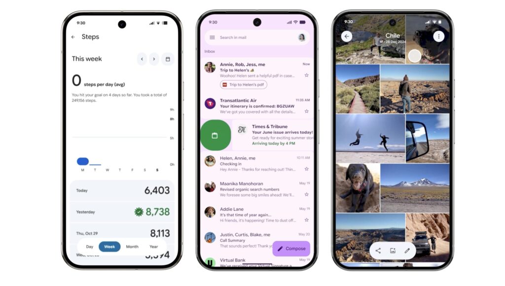 Google Fit, Gmail et Google Photos avec le Material 3 Expressive. Google Fit, Gmail et Google Photos avec le Material 3 Expressive.
