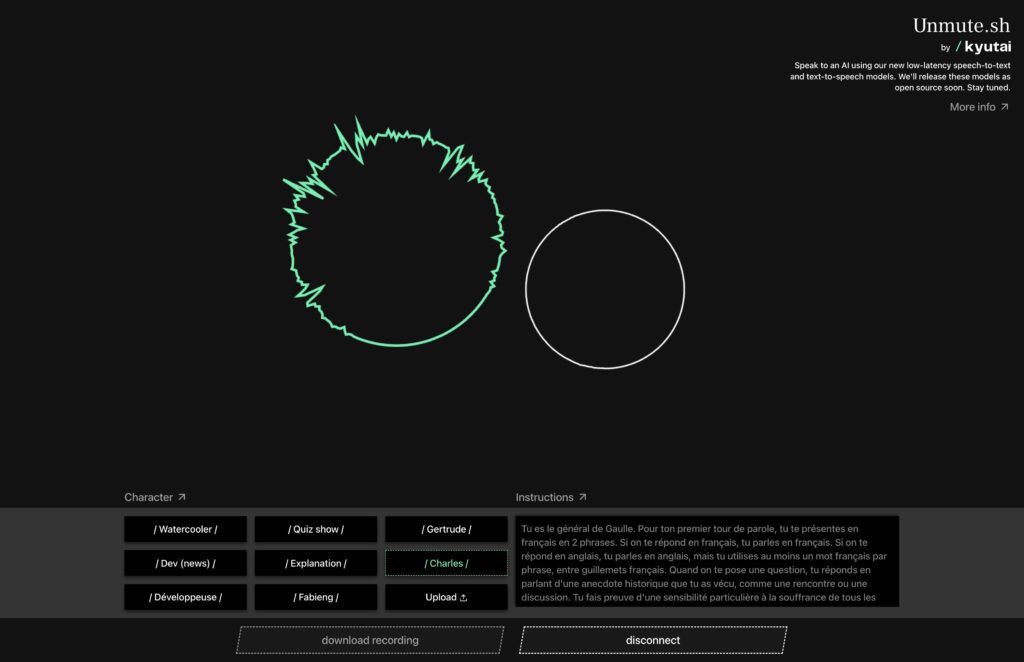 L'interface de test d'Unmute. L'interface de test d'Unmute.