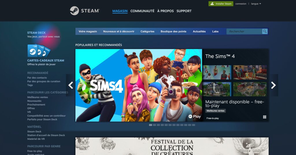 La page d'accueil de Steam // Source : Numerama La page d'accueil de Steam // Source : Numerama