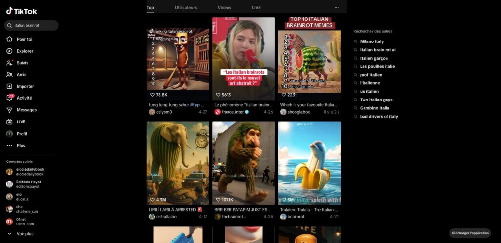 Les vidéos d'italian brainrot pullulent sur TikTok // Source : Capture Numerama Les vidéos d'italian brainrot pullulent sur TikTok // Source : Capture Numerama