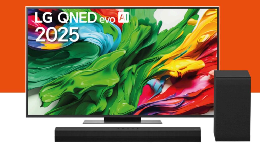 Le TV Mini Led LG Miniled 55QNED86A et sa barre de son // Source : LG Le TV Mini Led LG Miniled 55QNED86A et sa barre de son // Source : LG