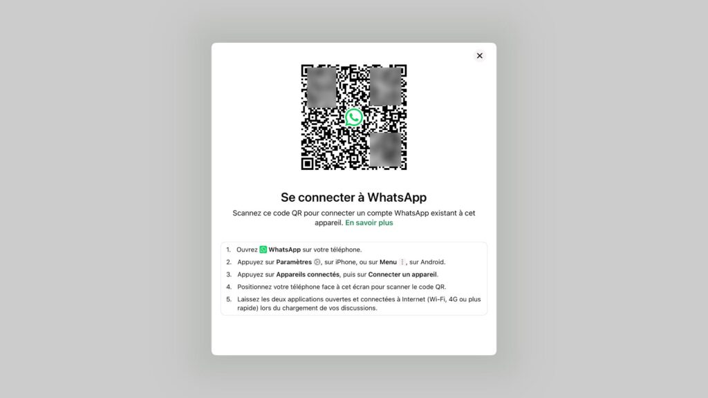 La connexion à l'application WhatsApp sur iPad.