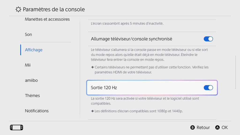 Les réglages d'affichage de la Switch 2.