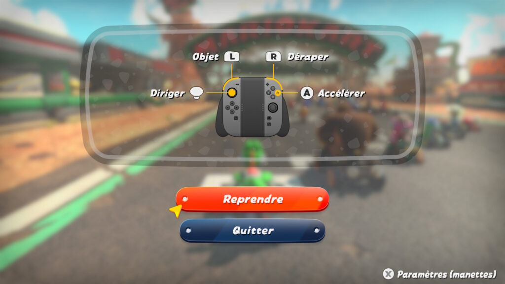 La mise en pause d'une course dans Mario Kart World.