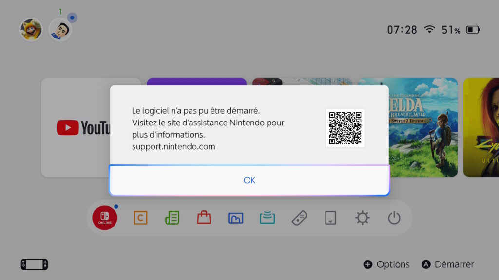 L'application YouTube ne marche pas sur Switch 2 // Source : Capture Switch 2 L'application YouTube ne marche pas sur Switch 2 // Source : Capture Switch 2