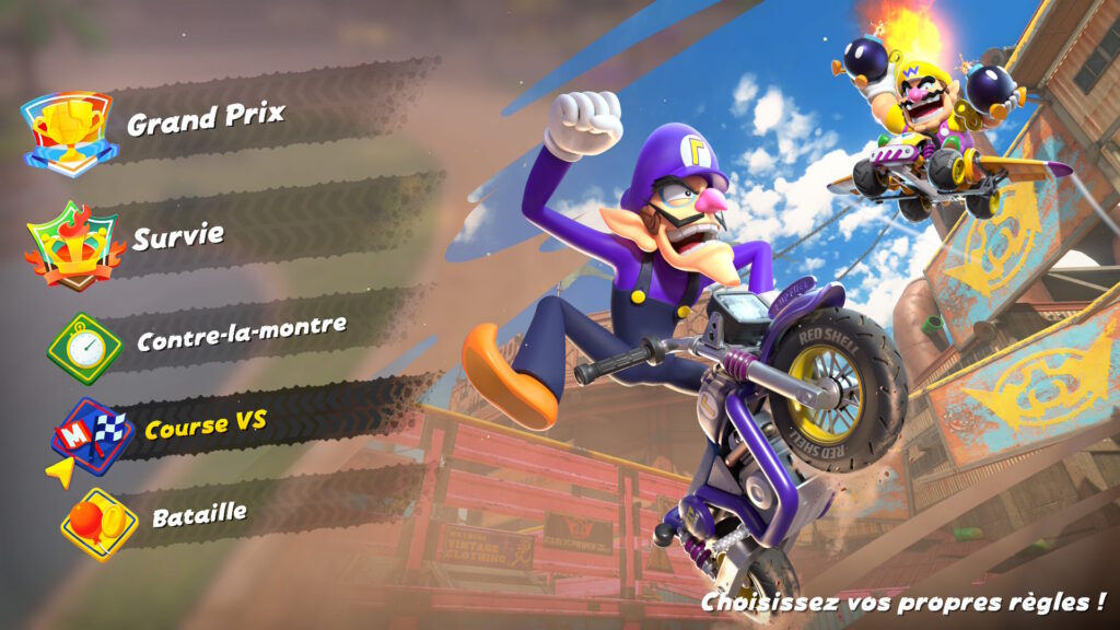 Course VS sur l'écran de sélection de Mario Kart World.