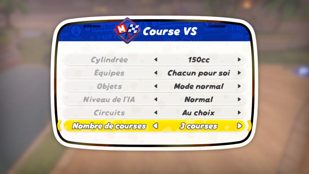 Les réglages du mode Course VS.