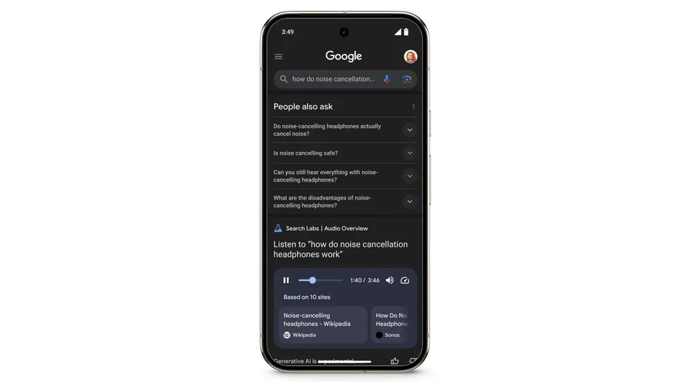 Les résumés audio dans Google // Source : Google Les résumés audio dans Google // Source : Google