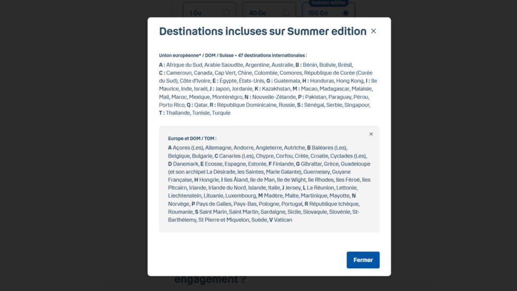 La liste des pays // Source : Bouygues La liste des pays // Source : Bouygues