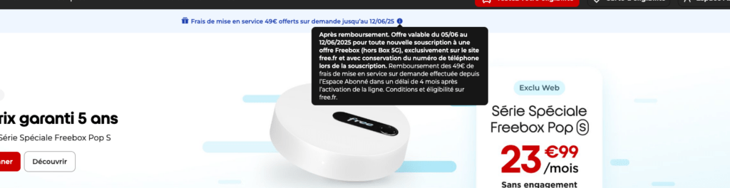 L'offre de remboursement des frais de mise en service de Free // Source : Capture Numerama L'offre de remboursement des frais de mise en service de Free // Source : Capture Numerama