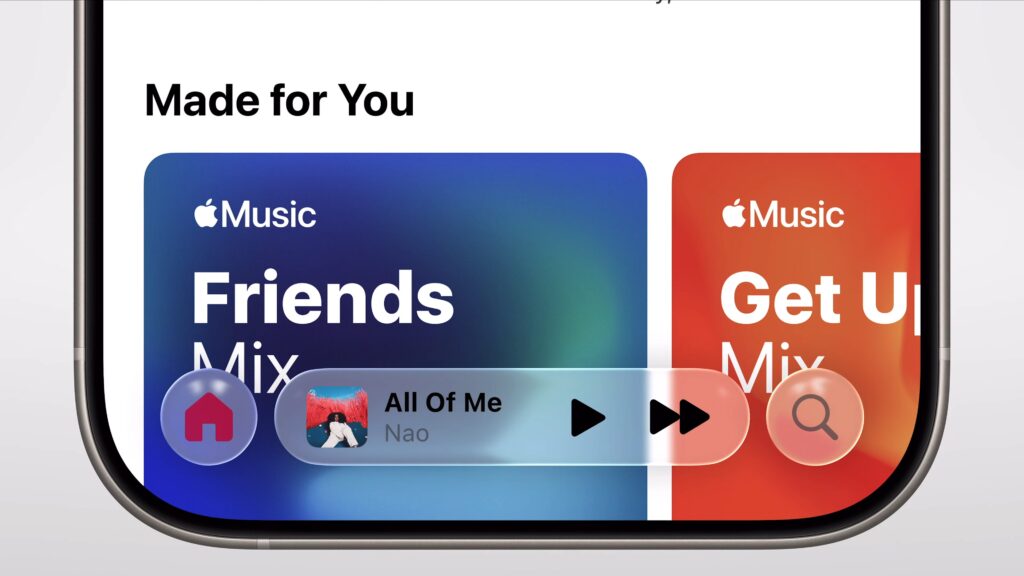 iOS 26 et ses barres flottantes. // Source : Apple iOS 26 et ses barres flottantes. // Source : Apple
