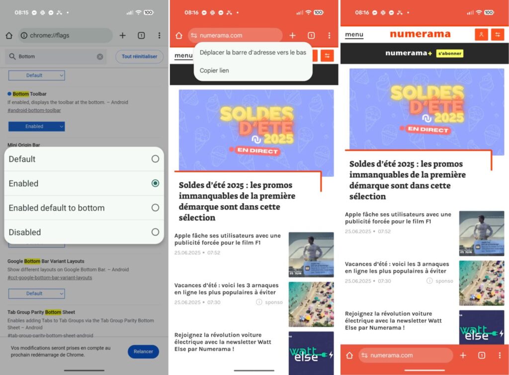 La nouvelle interface de Chrome est à droite. La nouvelle interface de Chrome est à droite.