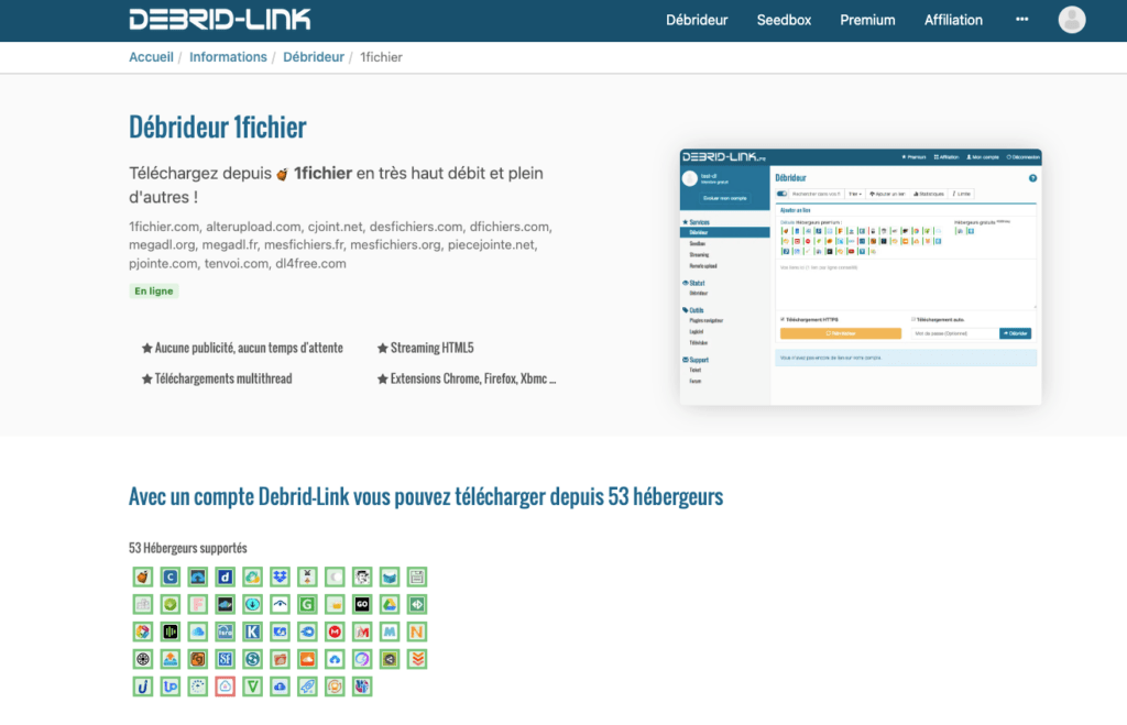 Un exemple de débrideur de sites de téléchargement // Source : Capture Numerama Un exemple de débrideur de sites de téléchargement // Source : Capture Numerama