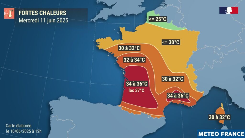 Carte météo france du 11 juin 2025  // Source : Météo France -Compte Bluesky