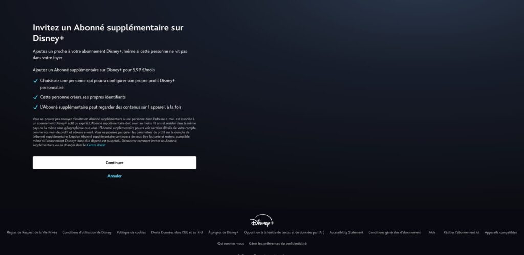 L'option « Abonné supplémentaire » sur Disney+ // Source : Capture Numerama L'option « Abonné supplémentaire » sur Disney+ // Source : Capture Numerama