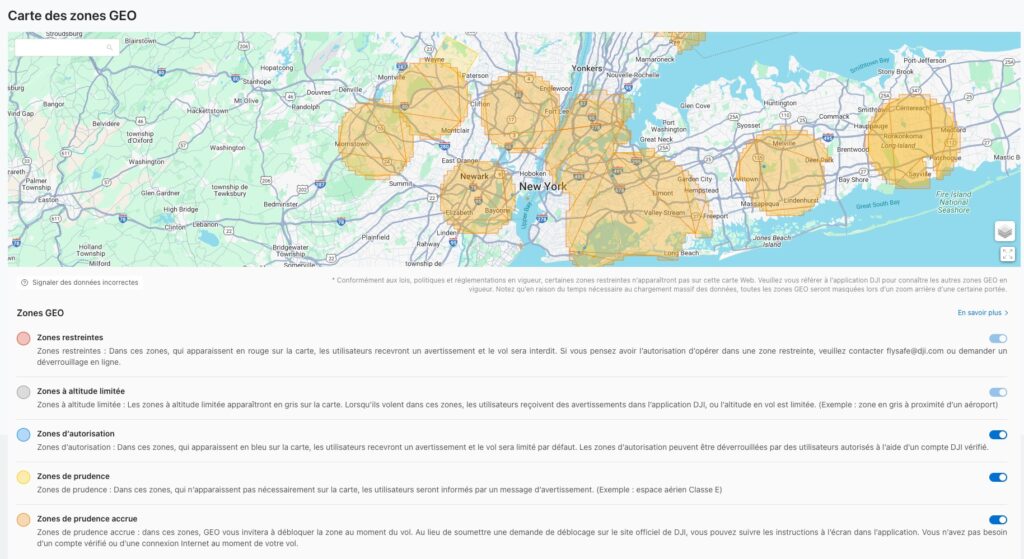 La carte des zones GEO sur le site de DJi // Source : Capture Numerama