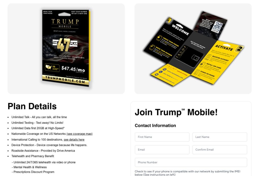 Le forfait Trump Mobile // Source : Capture Numerama Le forfait Trump Mobile // Source : Capture Numerama