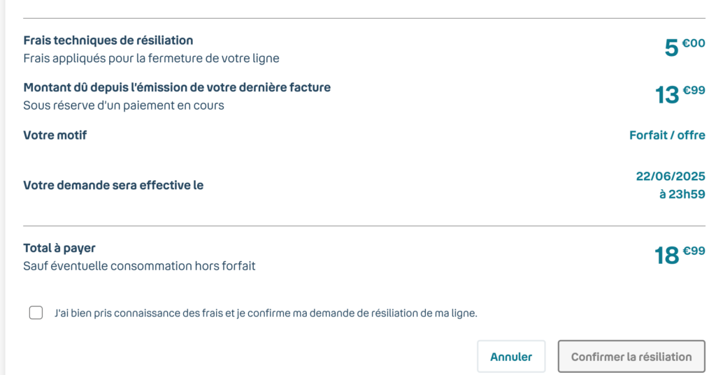 Les frais de résiliation sont bien en place chez Bouygues Telecom // Source : Numerama Les frais de résiliation sont bien en place chez Bouygues Telecom // Source : Numerama