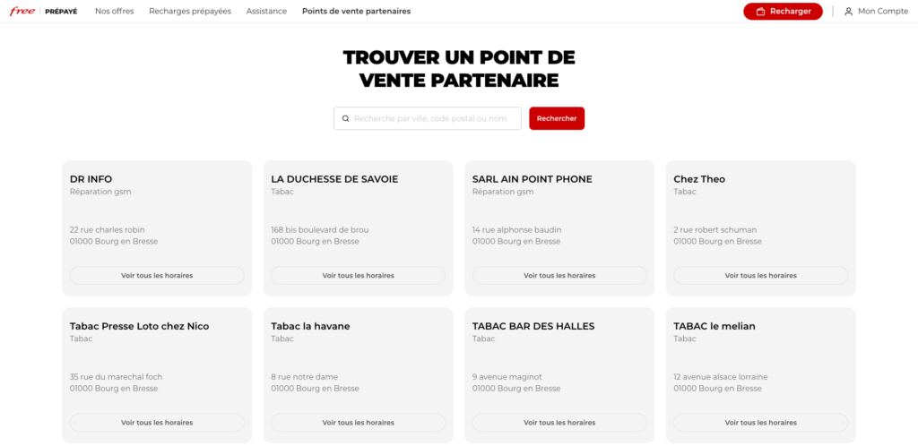 Le site renseigne les points de vente partenaires // Source : Capture Numerama