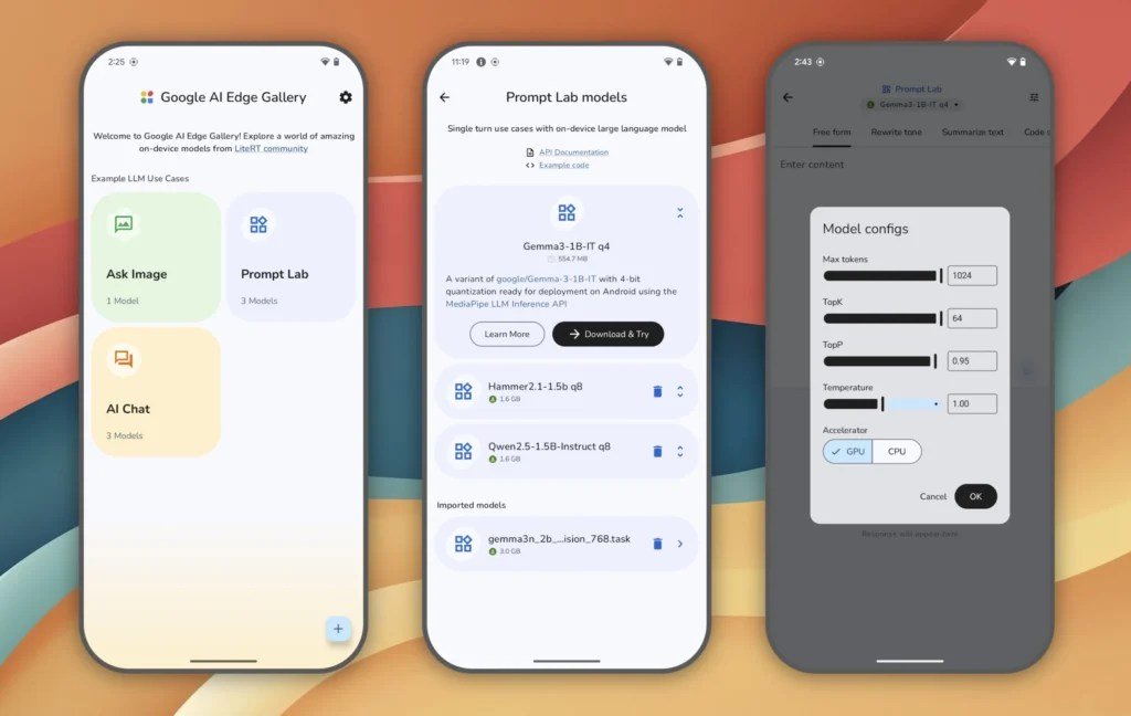 L'interface d'AI Edge Gallery // Source : Google L'interface d'AI Edge Gallery // Source : Google