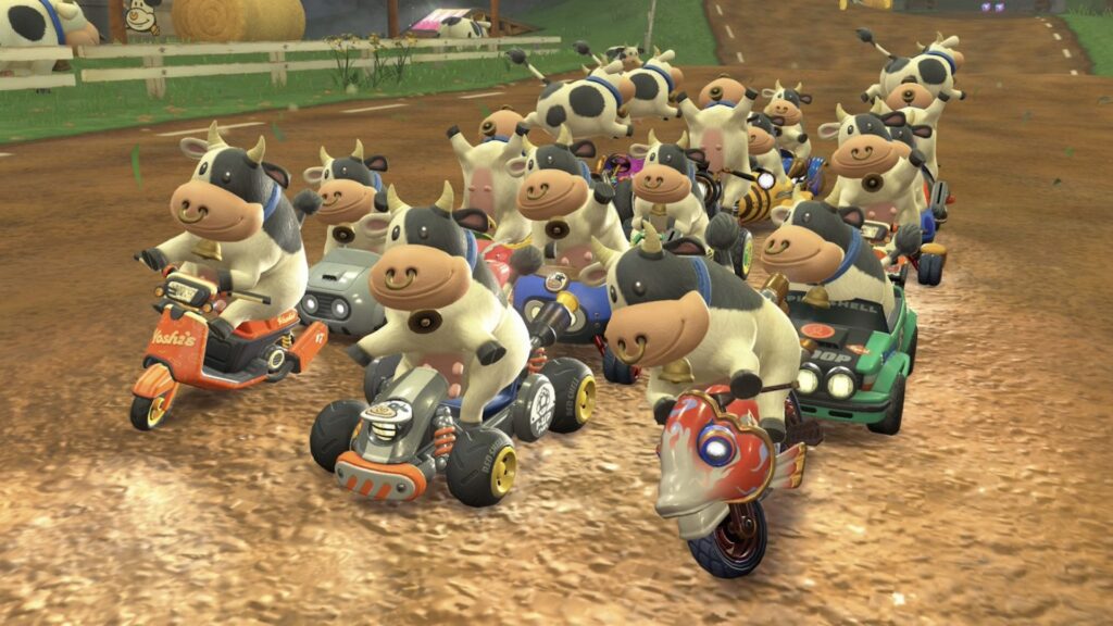 Plein de vaches dans Mario Kart World // Source : X