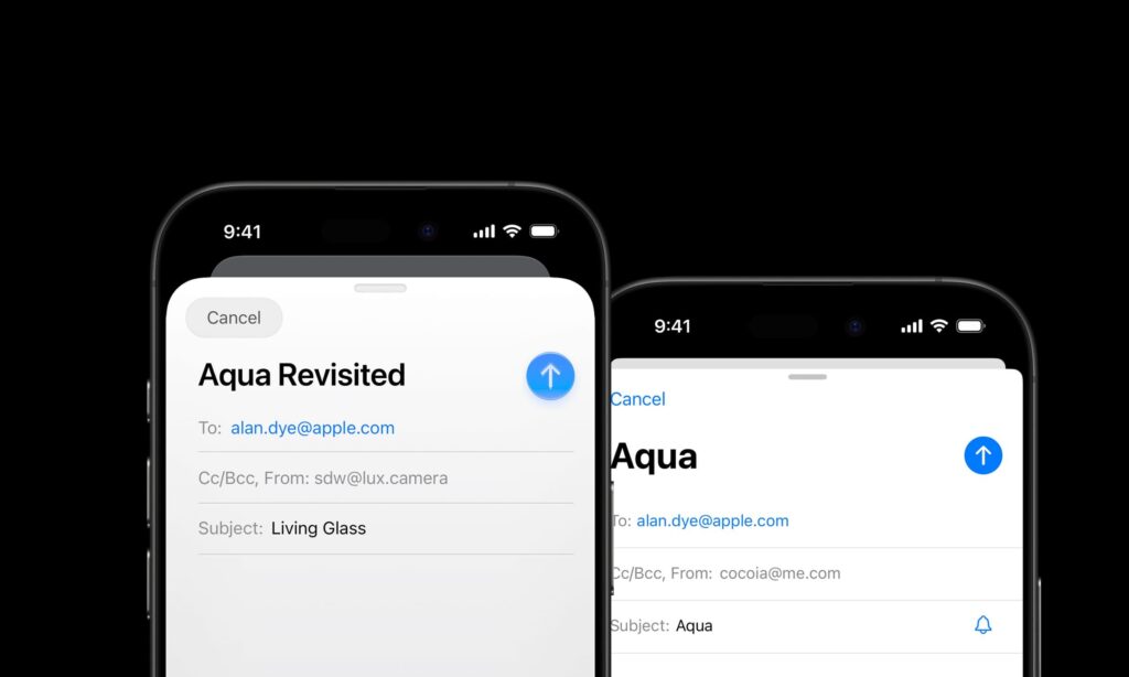 Le mail imaginé par le designer à gauche, celui d'iOS 18 à droite. Le mail imaginé par le designer à gauche, celui d'iOS 18 à droite.