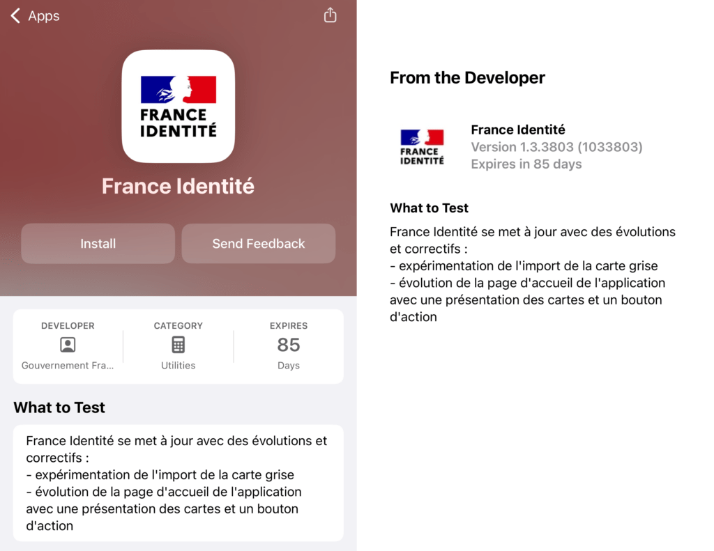 La dernière version TestFlight de France Identité sur iPhone. La dernière version TestFlight de France Identité sur iPhone.