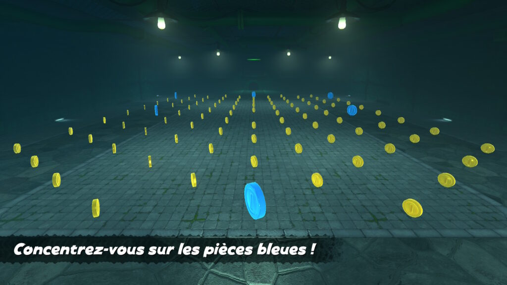Dans ce mini-jeu caché en souterrain, on doit collecter les pièces bleues dans un temps chronométré. Dans ce mini-jeu caché en souterrain, on doit collecter les pièces bleues dans un temps chronométré.