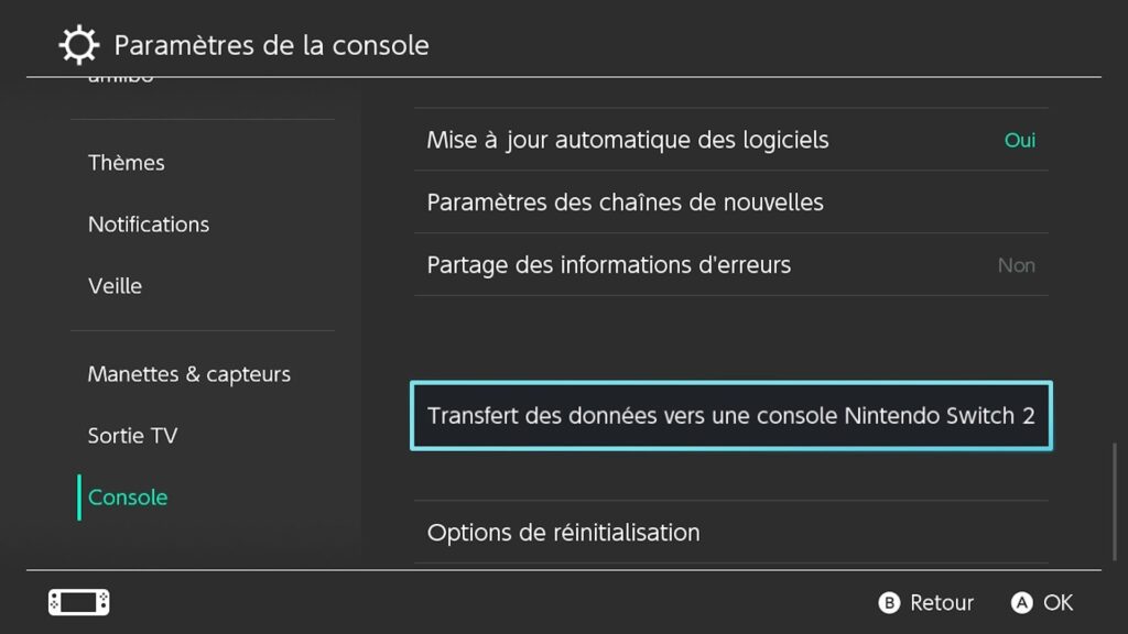 Transfert des données de la Switch vers la Switch 2 // Source : Capture Switch Transfert des données de la Switch vers la Switch 2 // Source : Capture Switch