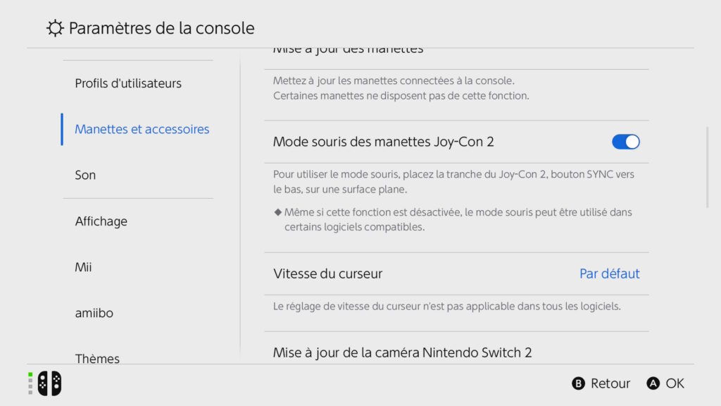 Le mode souris dans la Nintendo Switch 2 // Source : Capture Switch 2