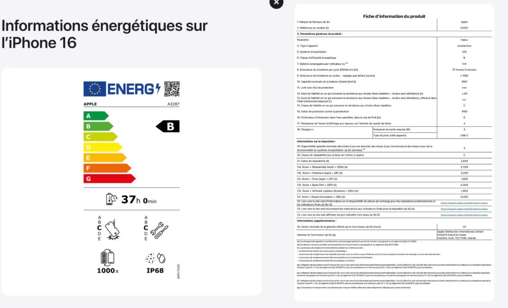 Informations énergétiques sur l'iPhone 16 Informations énergétiques sur l'iPhone 16