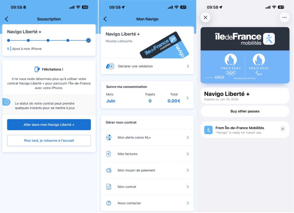 Le passe Navigo Liberté+ sur un iPhone. Le passe Navigo Liberté+ sur un iPhone.