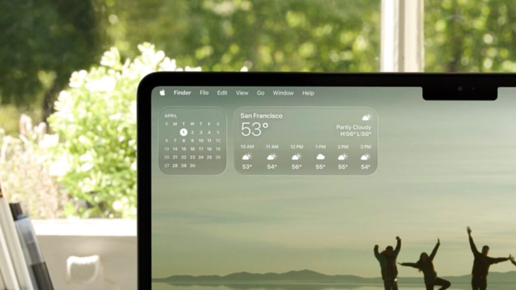 Les widgets transparents dans macOS Tahoe. // Source : Apple Les widgets transparents dans macOS Tahoe. // Source : Apple