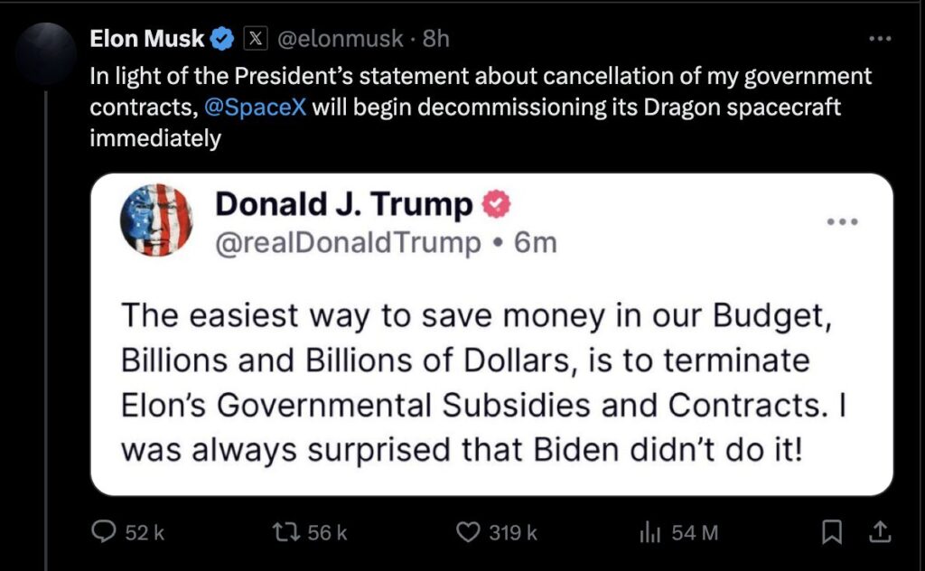 Elon Musk menace d'abandonner la station spatial internationale si Trump applique ses menaces. Elon Musk menace d'abandonner la station spatial internationale si Trump applique ses menaces.